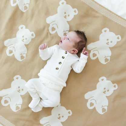 Cozy Knitted Baby Blanket with Teddy Bear Design by K Mitchell Collections